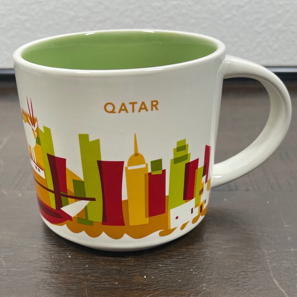 Starbucks You Are Here Collection Qatar Coffee Mug 14oz Green White Skyline